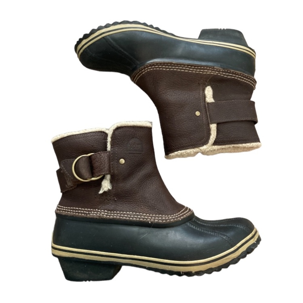 Sorel Brown & Black Fleece Lined Waterproof Duck Boots, Sz 9.5